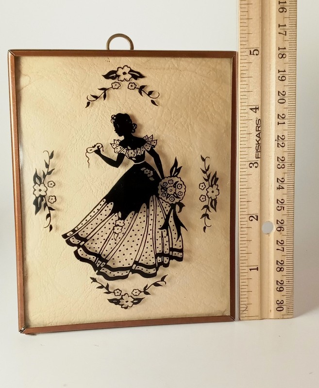 VTG 1940's Reverse Painted Framed Silhouette Print Victorian Style Lady gallery