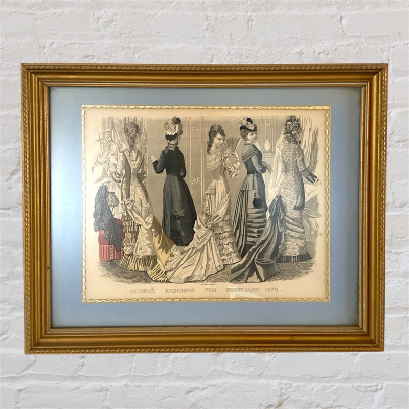 Framed Godbey’s Fashion Print February 1878 Antique 15x12 NON-GLARE GLASS