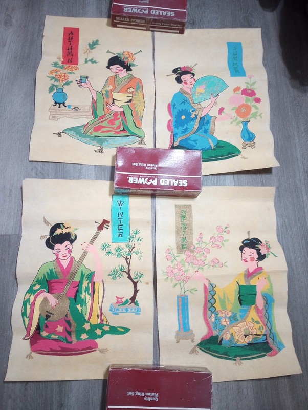 Bamboo Japanese Geisha Woman Print Art, SUMMER, WINTER, SPRING, AUTUMN 18" x 12"