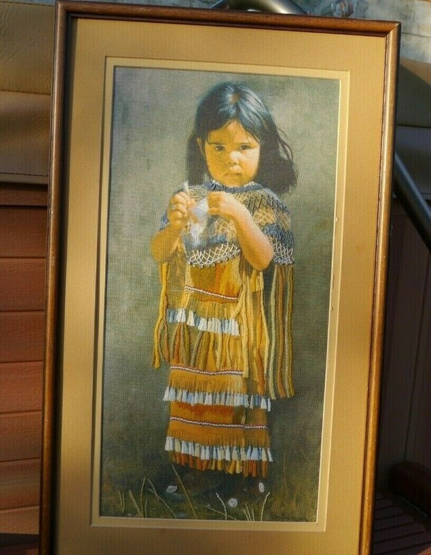 Crewel Ray Swanson Little Apache Girl Native American Indian Canvas Print Framed