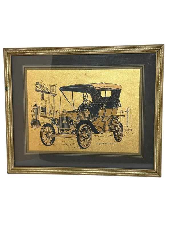 Gold Foil Print Classic Cars Framed Ford Model T Cars Picture Wall Decor gallery