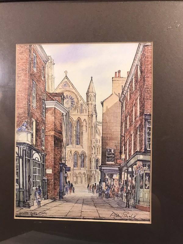 Vintage Art Print Nice Old Frame Signed Alan Stuttle Minster Gates York gallery