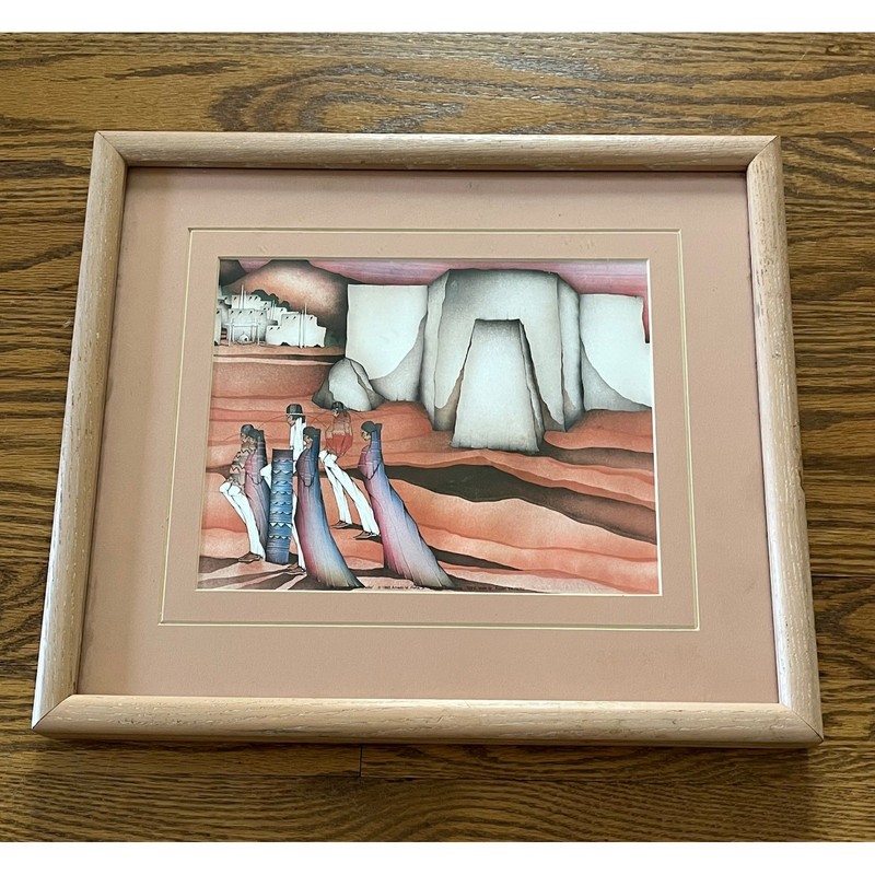 Amado M Pena Jr El Rancho 1985 Southwest Art Print Framed Matted 16.5×13.5