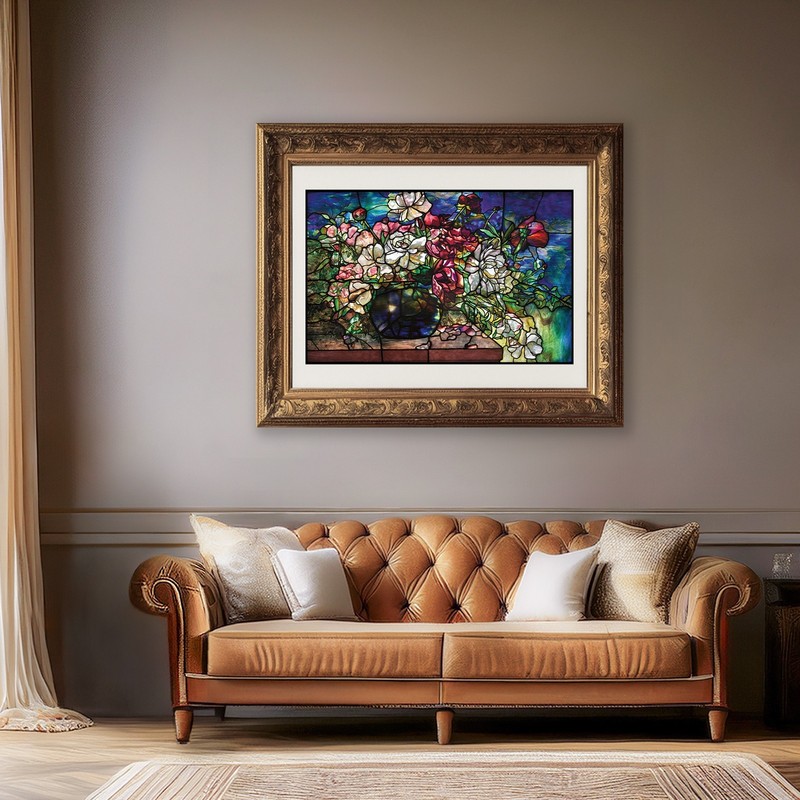 Art print Tiffany A Peony Window stained glass picture poster wall Art vintage gallery
