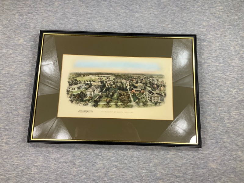 UNC-Chapel Hill Framed Antique Colored Lithograph Print Birds Eye View Nice!