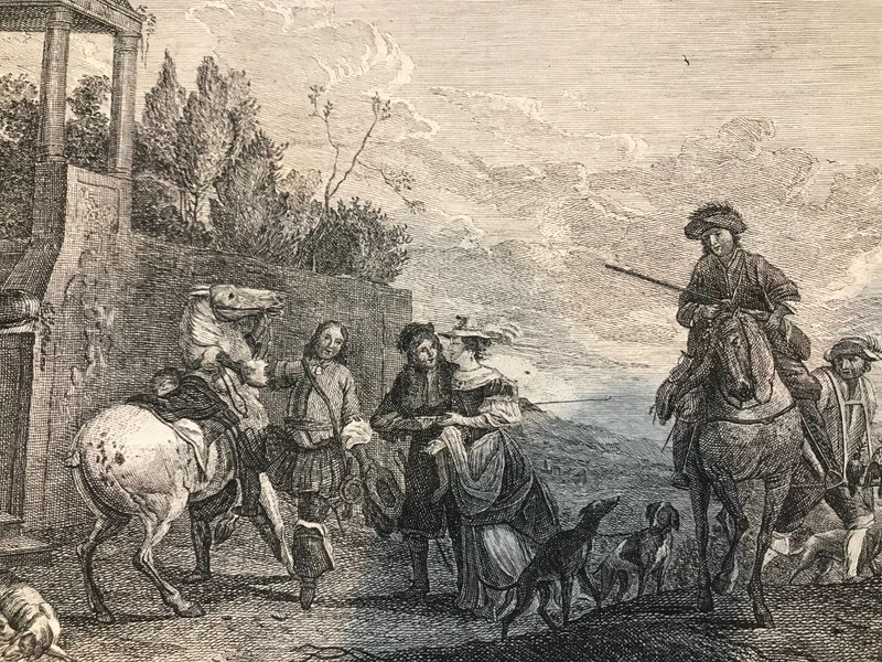 ORIGINAL DUTCH 1761 PRINT BY ROBBERT MUYS FROM PAINTING BY PHILIPS WOUWERMAN