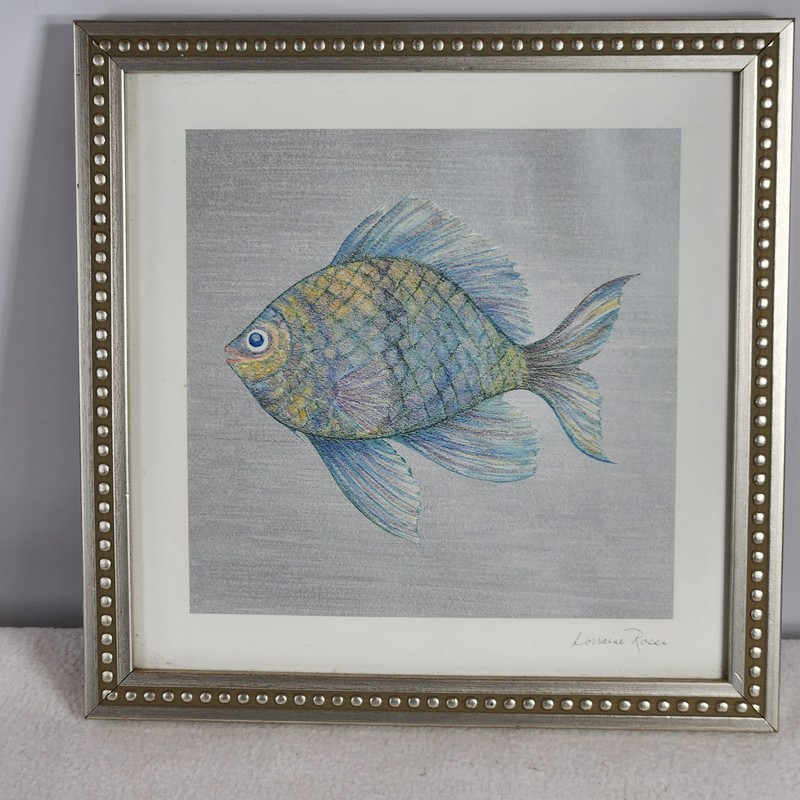 Lorraine Rossi Signed Framed Angel Fish Print Colorful Sealife Ocean Beach 10×10