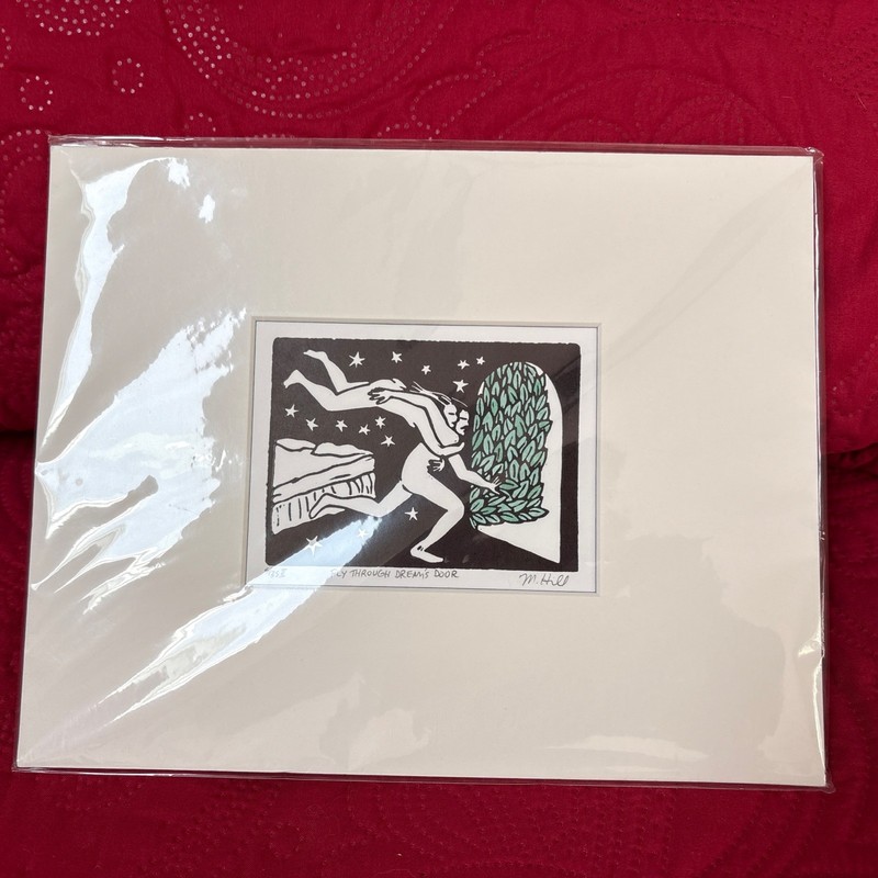 Marvin Hill Signed 5/35 Fly Through Dreams Door Blockprint Wisconsin 8”x10”