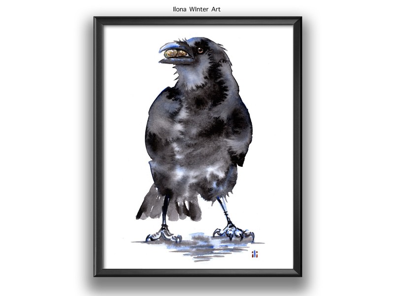 Personalised Watercolor Cute Crow «Nuts» Painting Print by Ilona Winter