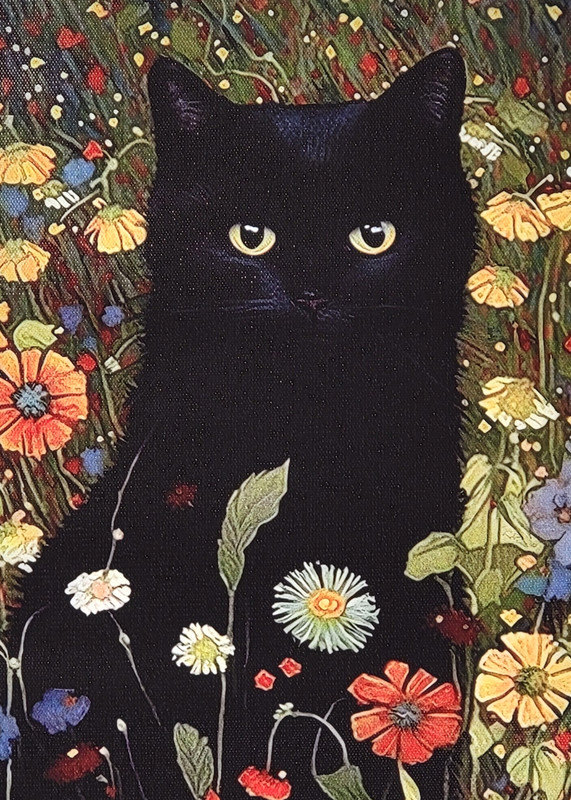 Feline Floral Garden Art Print 12x17 Black Cat Flowers ~ Gustav Klimt Style gallery