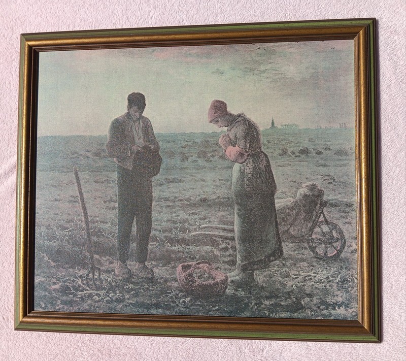 Jean-Francois Millet ‘The Angelus’ Farmer Couple Praying Wood Frame 26.5″ x 23″