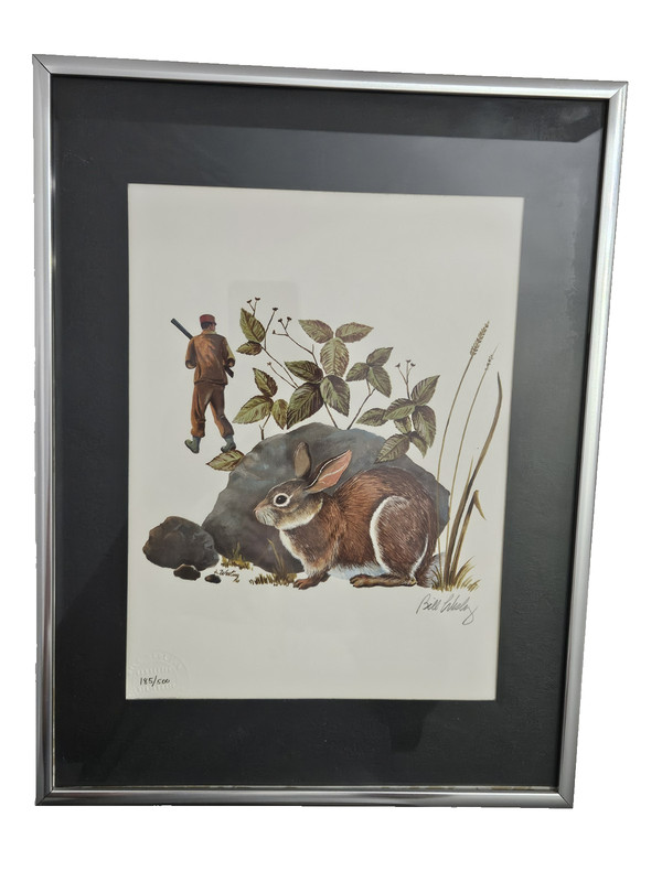 VINTAGE HUNTING RABBIT PRINT BILL WELSING CERTIFIED REGISTERED SEAL SIGNED LIMIT