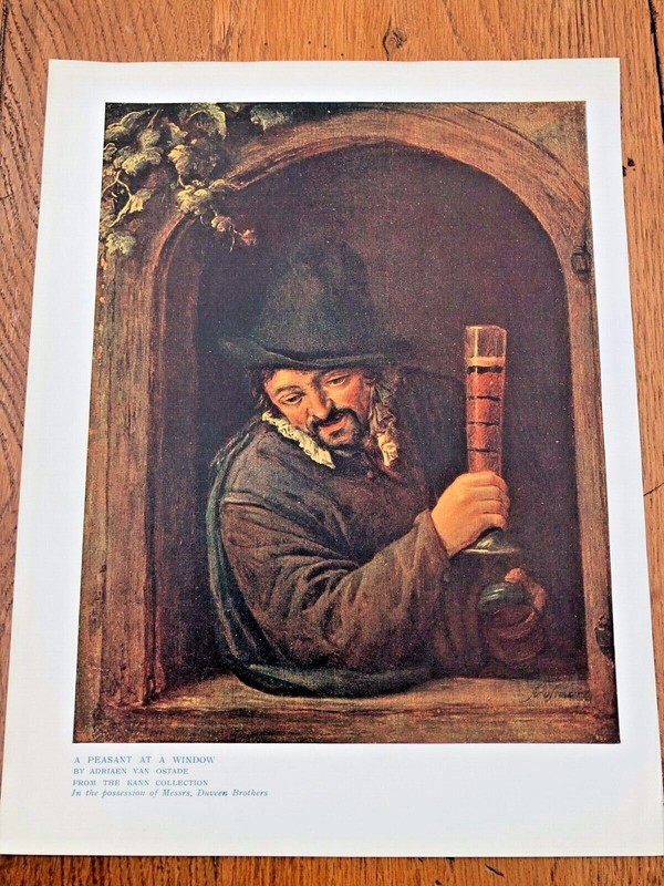 early 1900s original print ! a peasant at a window