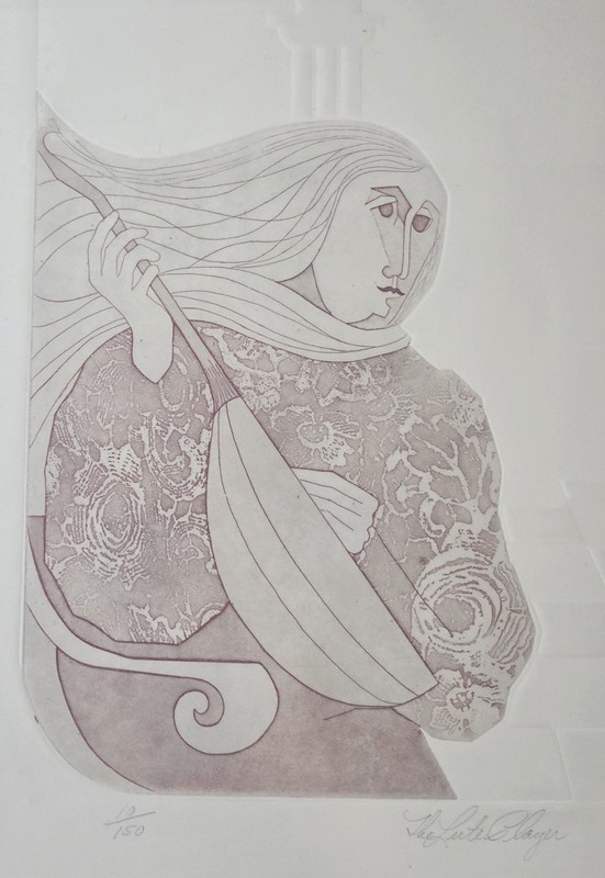 Vtg Signed Alvarez Intaglio Etching Lute Player 10/150 Framed Spanish Art W/ COA gallery