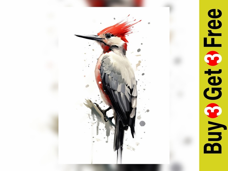 Vivid Pileated Woodpecker Watercolor Print – Bird Art of Nature’s Elegance 5″x7″