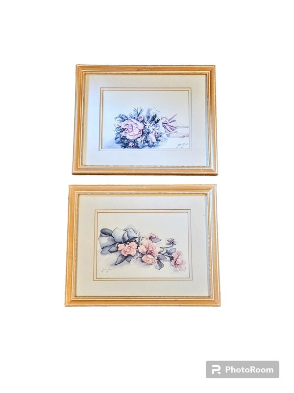 Vintage Jodi Jensen Framed Floral Prints Roses Set Of 2 15×12 in