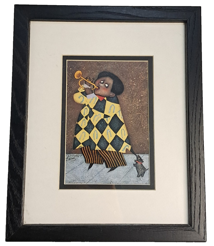 Musical Art Print Boy Playing Trumpet S Lamb ’97 Music Room Framed 11.25″x9″