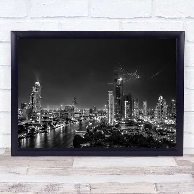 Thunderstorm Bangkok Night River Canal Lightning Sky Electricity Wall Art Print