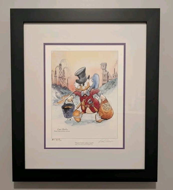 Carl Barks Scrooge AP 23/25 Signed Print Black Gold Yellow Gold Framed w Photo