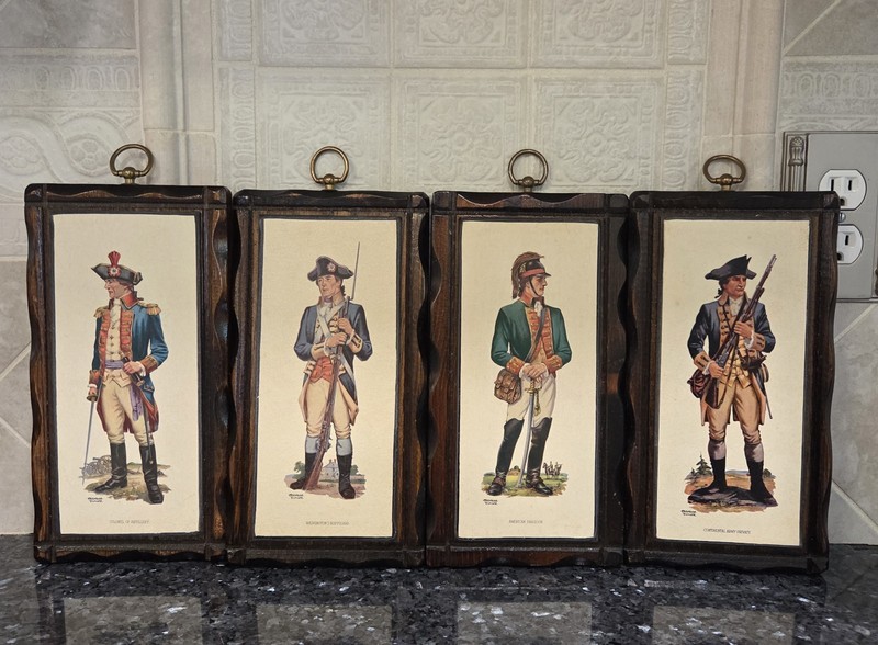 Set Of 4~REVOLUTIONARY WAR SOLDIERS FREDERICK ELMIGER WALL ART WOOD PLAQUES SET