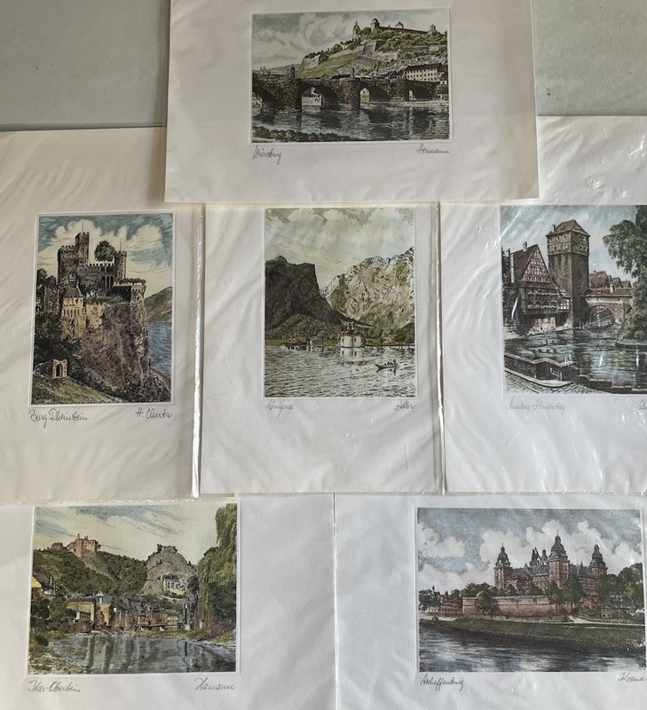 Lot Of 6 Art Prints Views Of Germany Cities Historical Locations In Mats. READ