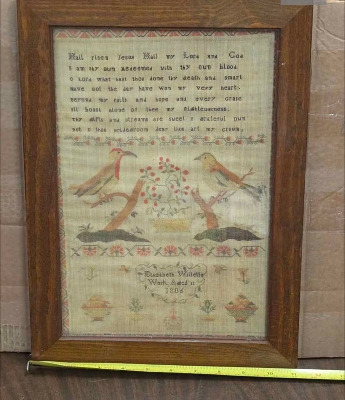 11.25 x 15.5″ Framed Early 19th Century Needlework Sampler Print – 1806 🥰