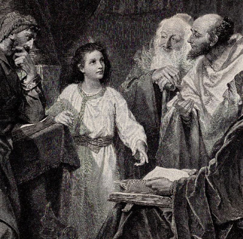 THE BOY JESUS AMONG THE ELDERS – 1882 Original ANTIQUE LITHOGRAPH PRINT
