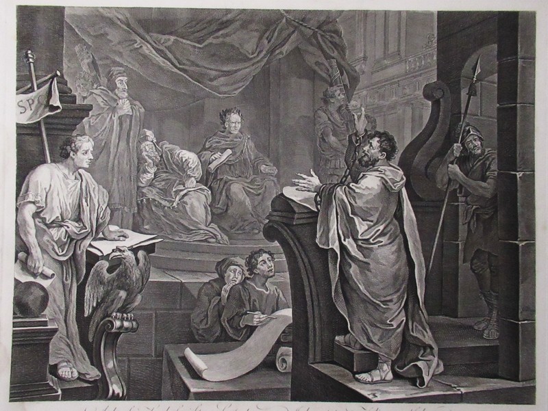William Hogarth print, Paul Before Felix engraved 1752 by Sullivan, 1822 edition gallery