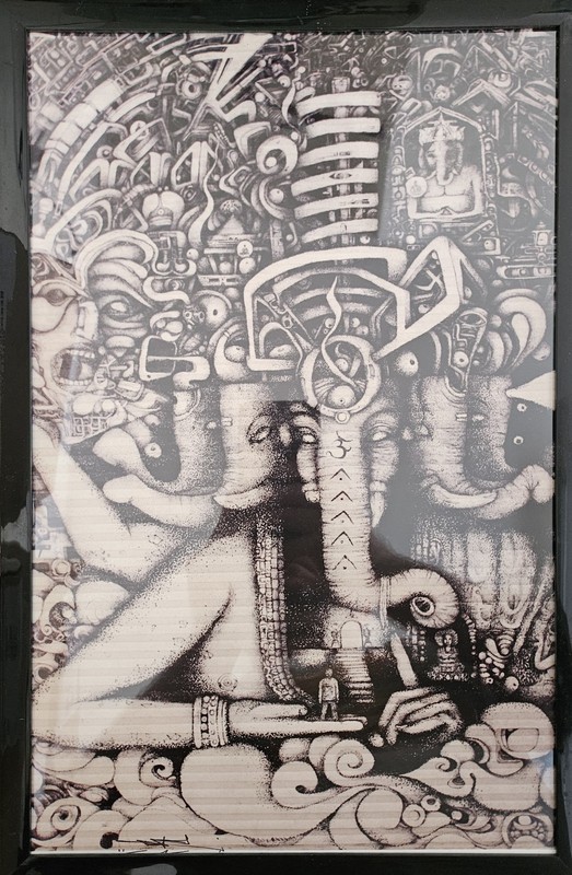 Lord Ganesha Artist Signed Print Titled «Inward Journey » 12×18 Framed