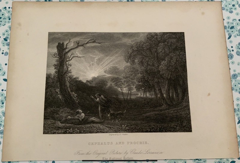 Antique 1832 Steel Plate Engraving Cephalus And Procris By Claude Le Lorraine