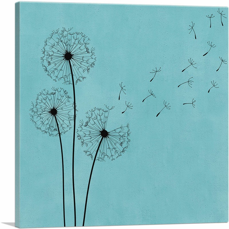 ARTCANVAS Dandelion Gray Teal Blue Square Canvas Art Print
