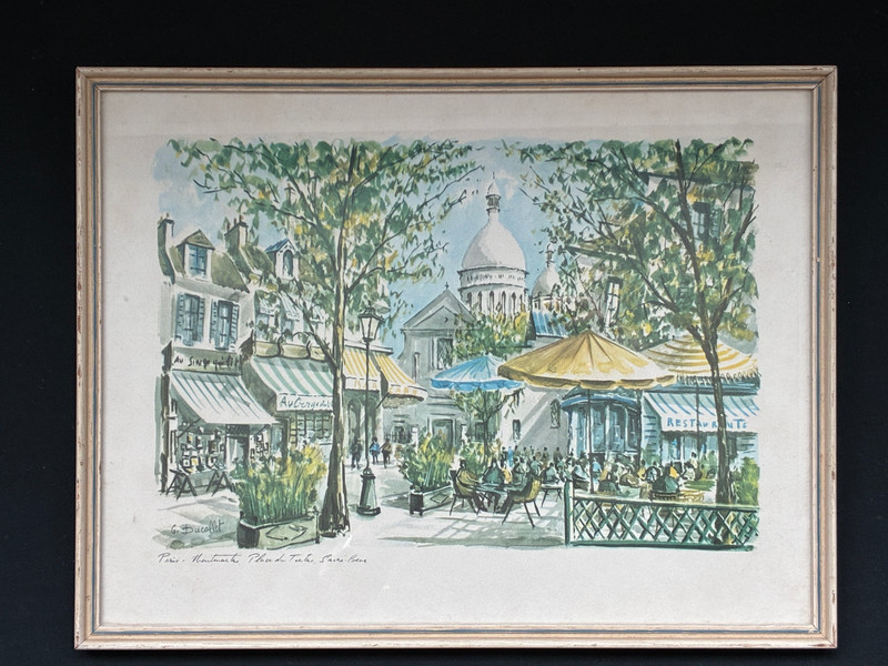 Paris - Eight vintage watercolour prints G Ducollet 13 X 10in, framed and glazed gallery