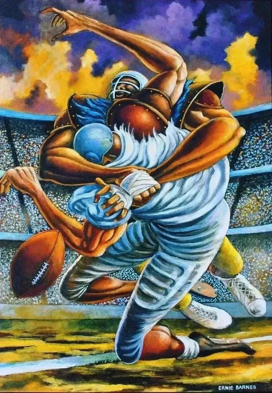 Ernie BARNES Football Determination SERIGRAPHY Signed 1999 COA Sport Art