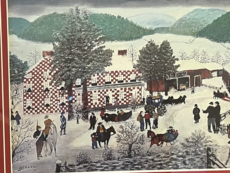 Grandma Moses Art Print The Checkered House 🏠In Solid Frame With Glass 19 X 15 gallery
