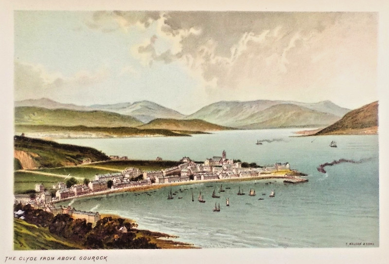 OLD ANTIQUE PRINT CLYDE FROM GOUROCK SCOTLAND c1890’s by NELSON COLOURED