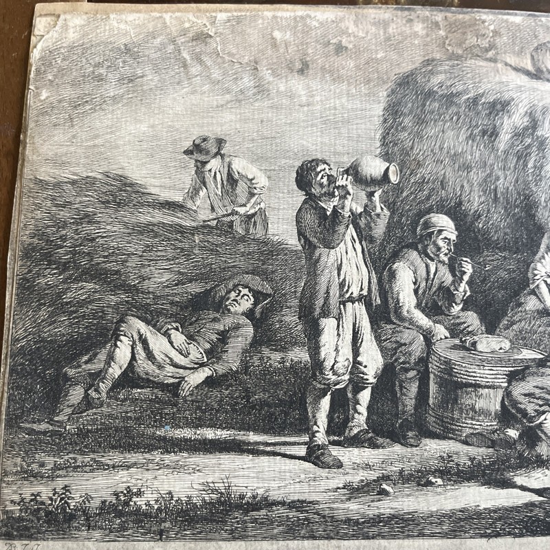 Original antique Harvesters Resting Etching Jean Jacques de Boissieu 1795 gallery