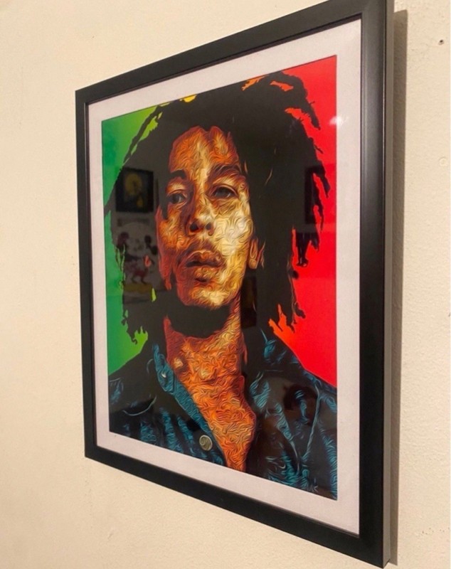 bob marley custom art piece in black frame gallery