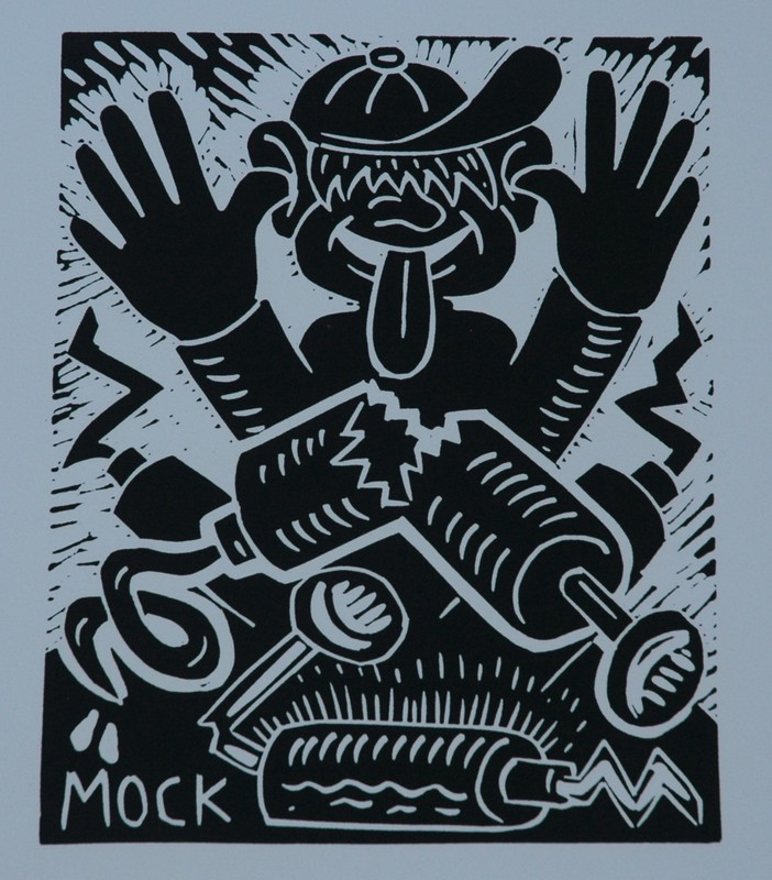 1986 Limited Ed Satirical & Humorous Linocut by Listed Artist Richard Mock