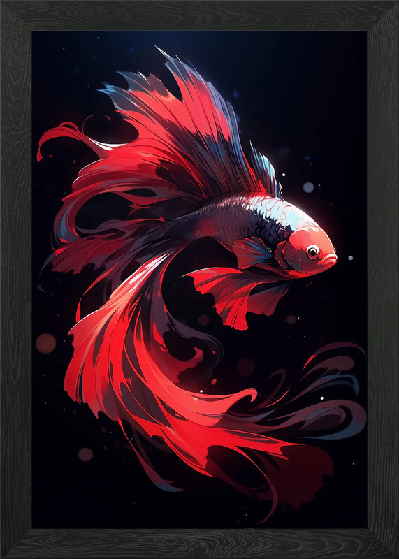 Red and Black Betta Framed Wall Art Poster Canvas Print Picture