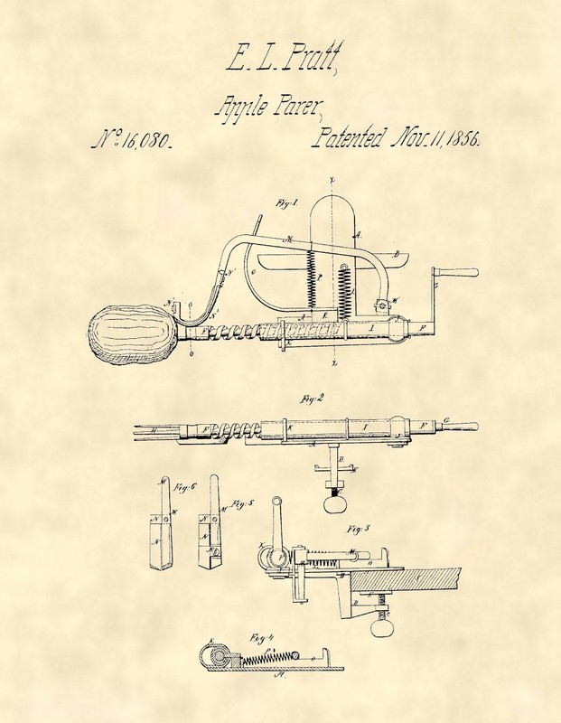Vintage Antique Apple Paring US Patent Art Print – Antique Farmer Country – 906