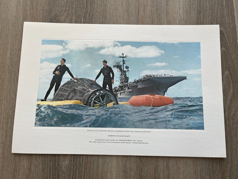vintage original gemini 6 recovery lithograph 1965 ! mcdonnell