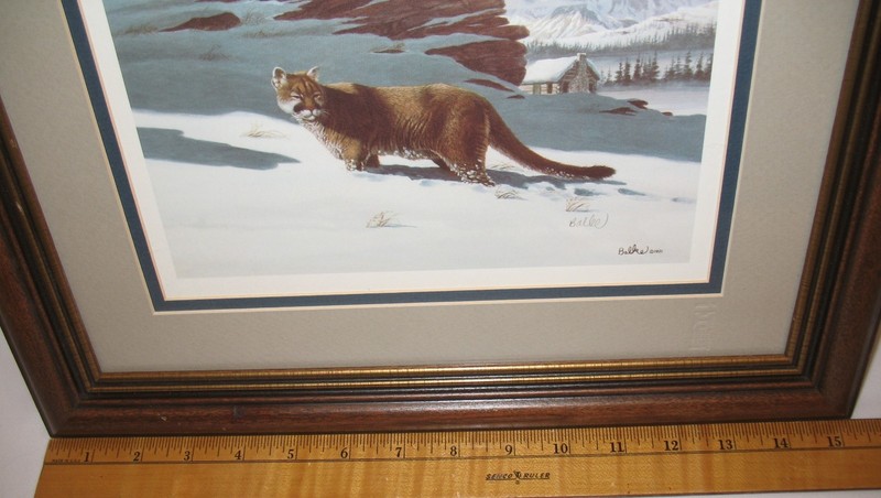 Dan Balke Signed Framed Mountain Lion Print 1991 Matted Art Wildlife Artist gallery