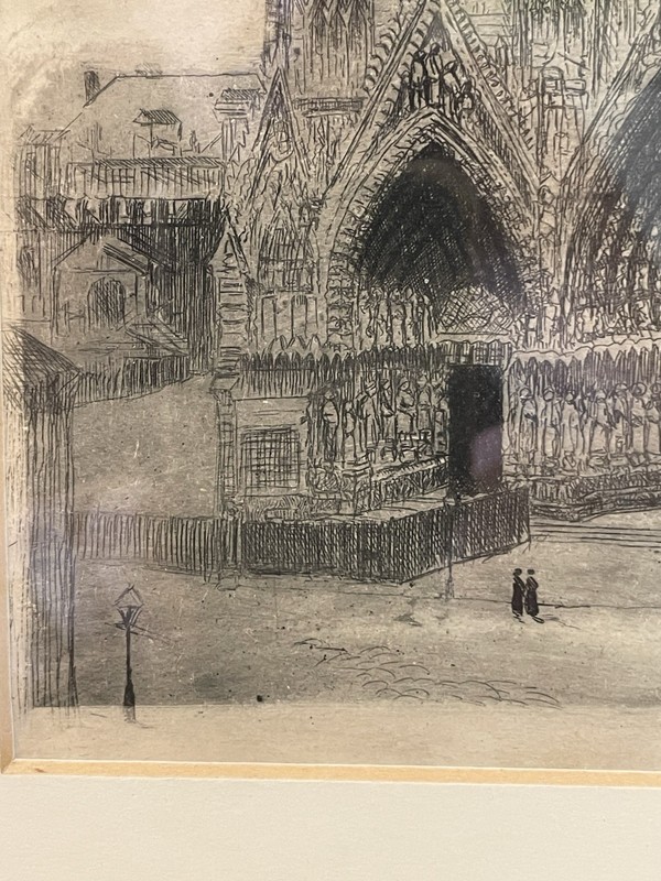 Original Etching-NOTRE DAME France Pencil Signed by Artist Framed 11.5x14.5 gallery