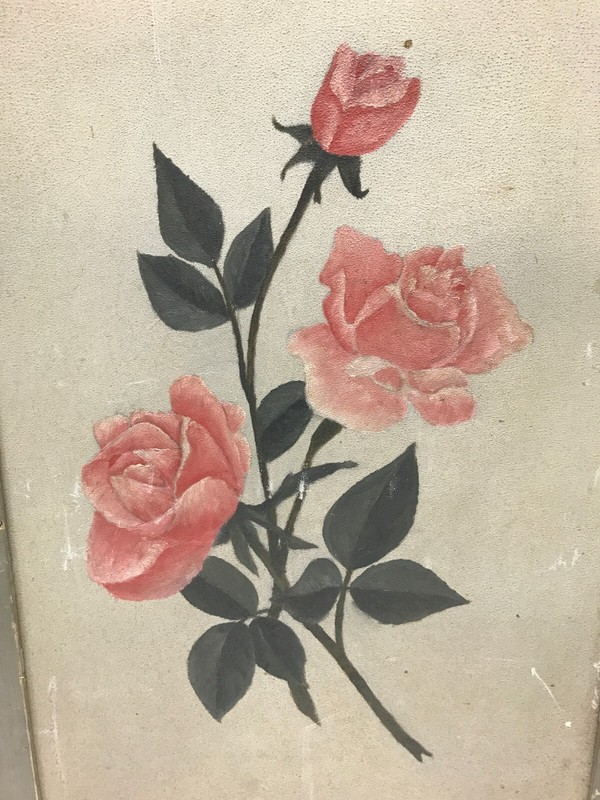 Antique Shabby VTG Framed Roses Painting on Academy Board 17" x 23" Old 8-24B gallery