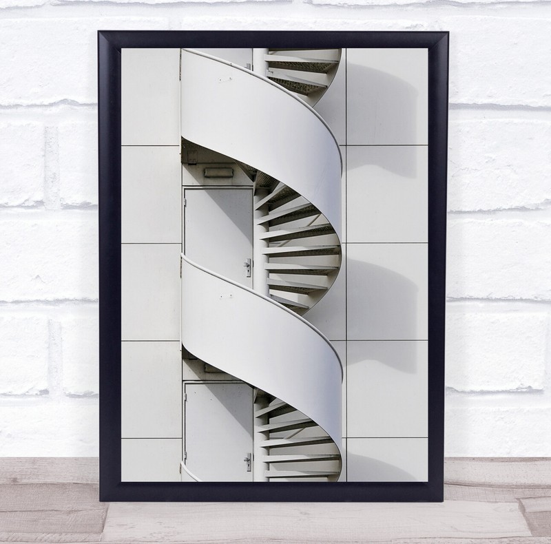 Stair Wall White Shadow Stairs Metal Door Facade Architecture Wall Art Print