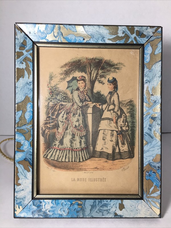 Antique La Mode Illustrée Etching Print Framed 8.5 Anais Toudouze- Bonnard Paris