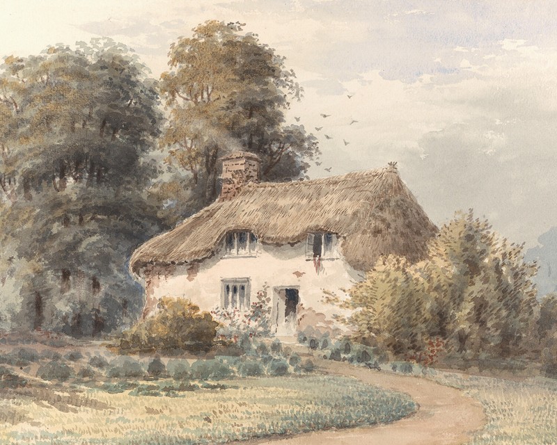 1800s English Country Cottage Painting Giclee Print on Fine Art Paper
