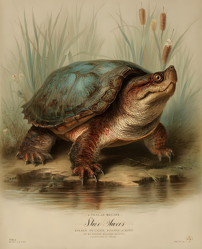 8×10 Snapping Turtle Marsh Art Print – 819291084