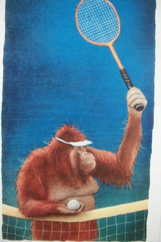 Will Bullas LE Print "tennis, anyone..? No. 248/1000 Ape Playing Tennis Print gallery
