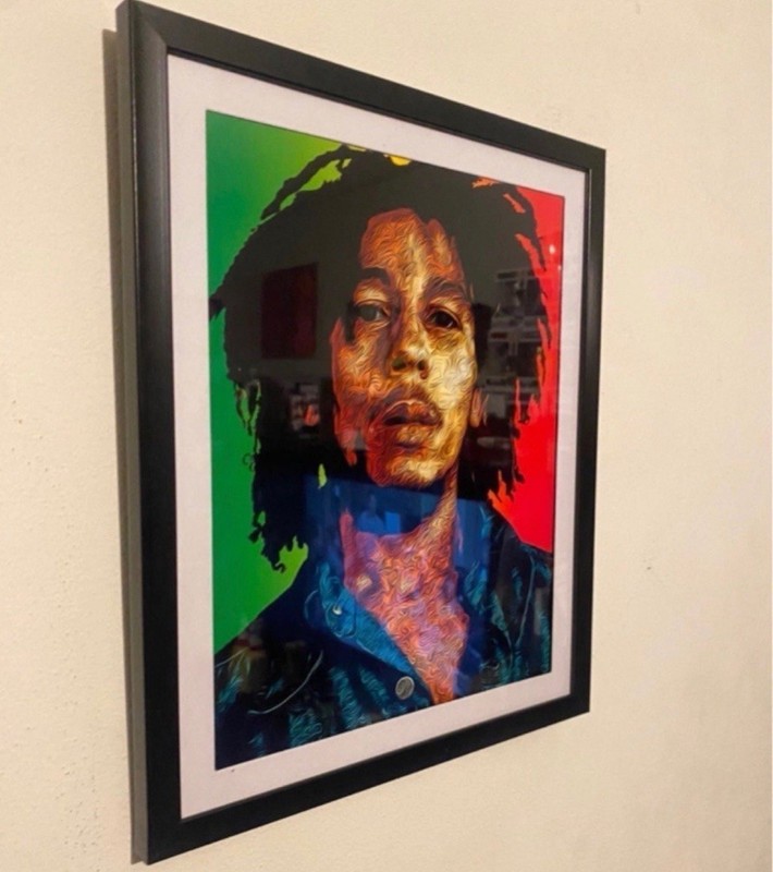 bob marley custom art piece in black frame gallery